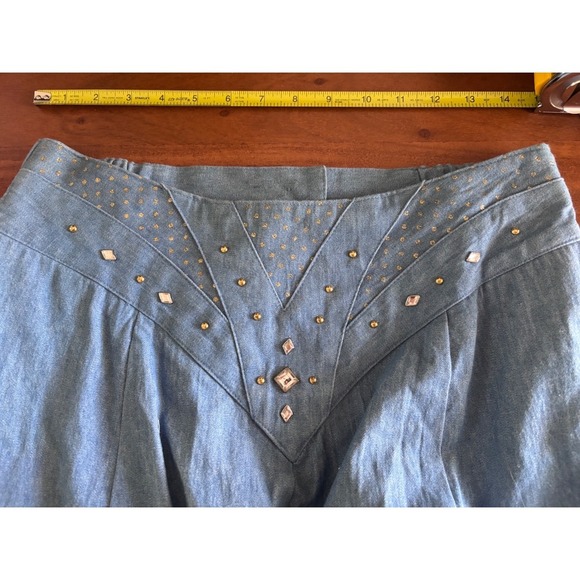 Vintage City Girl Nancy Bolen Long Denim Skirt Size 14 Rhinestone Western Boho - Picture 6 of 9